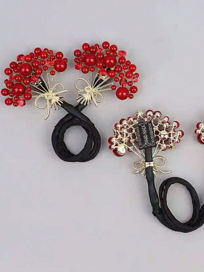 قطعة واحدة من صانع كعكة الشعر المطرز باللون الأحمر، إكسسوار شعر عصري