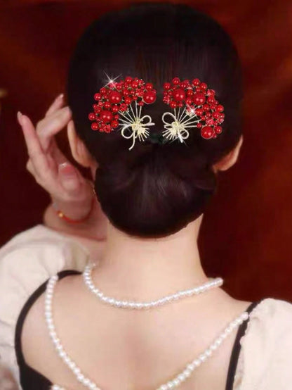 قطعة واحدة من صانع كعكة الشعر المطرز باللون الأحمر، إكسسوار شعر عصري