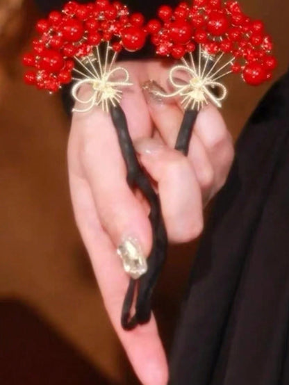 قطعة واحدة من صانع كعكة الشعر المطرز باللون الأحمر، إكسسوار شعر عصري