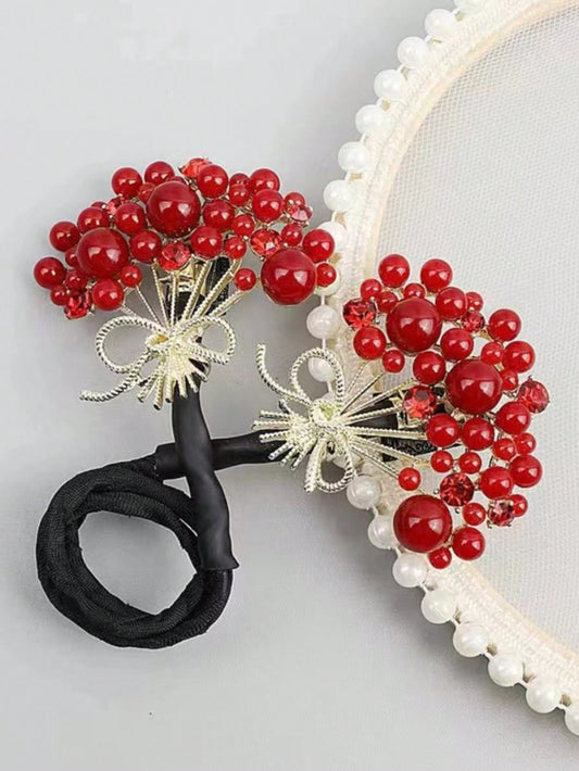 قطعة واحدة من صانع كعكة الشعر المطرز باللون الأحمر، إكسسوار شعر عصري