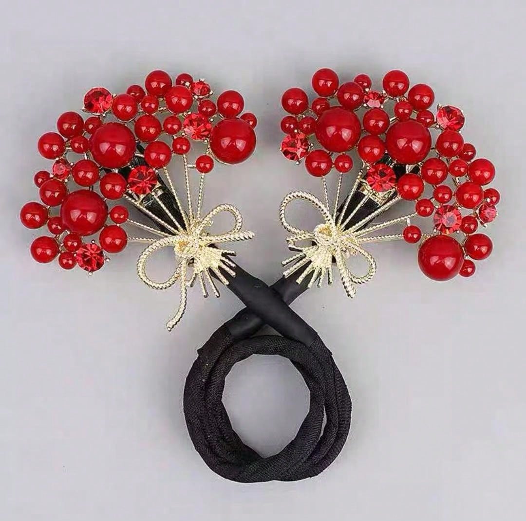 قطعة واحدة من صانع كعكة الشعر المطرز باللون الأحمر، إكسسوار شعر عصري