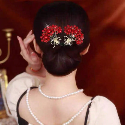 قطعة واحدة من صانع كعكة الشعر المطرز باللون الأحمر، إكسسوار شعر عصري