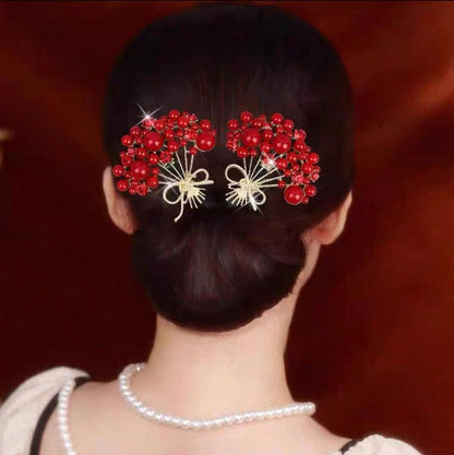 قطعة واحدة من صانع كعكة الشعر المطرز باللون الأحمر، إكسسوار شعر عصري