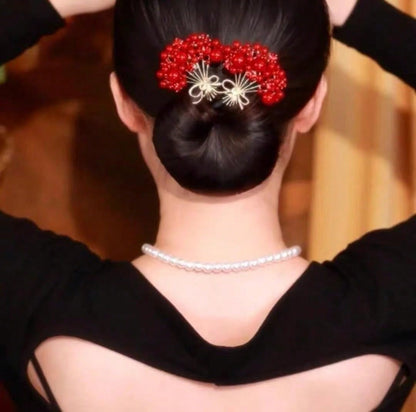 قطعة واحدة من صانع كعكة الشعر المطرز باللون الأحمر، إكسسوار شعر عصري