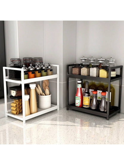رف تخزين مزدوج الطبقة للحمام - قابل للوضع على الرف الفضائي و تنظيم أدوات التجميل والمكياج - حامل لتنظيم التوابل في المطبخ
