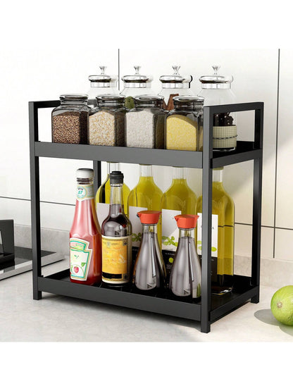 رف تخزين مزدوج الطبقة للحمام - قابل للوضع على الرف الفضائي و تنظيم أدوات التجميل والمكياج - حامل لتنظيم التوابل في المطبخ