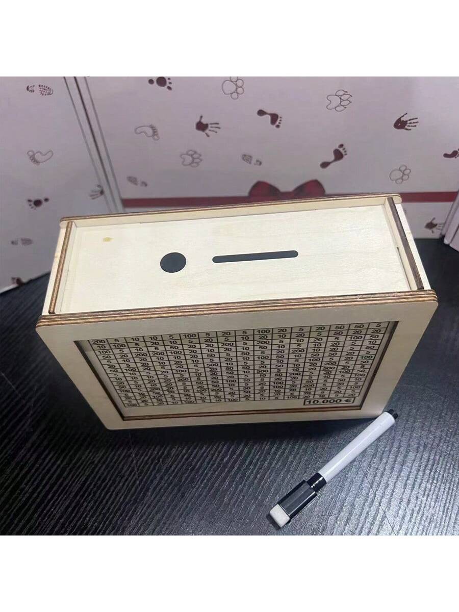 صندوق أموال خشبي أبيض يحتوي على عداد لمكتب المنزل لتوفير النقد