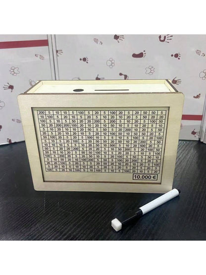 صندوق أموال خشبي أبيض يحتوي على عداد لمكتب المنزل لتوفير النقد