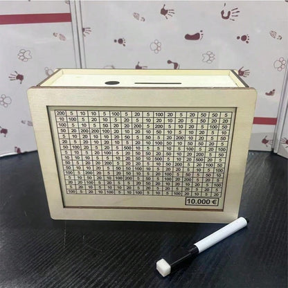 صندوق أموال خشبي أبيض يحتوي على عداد لمكتب المنزل لتوفير النقد