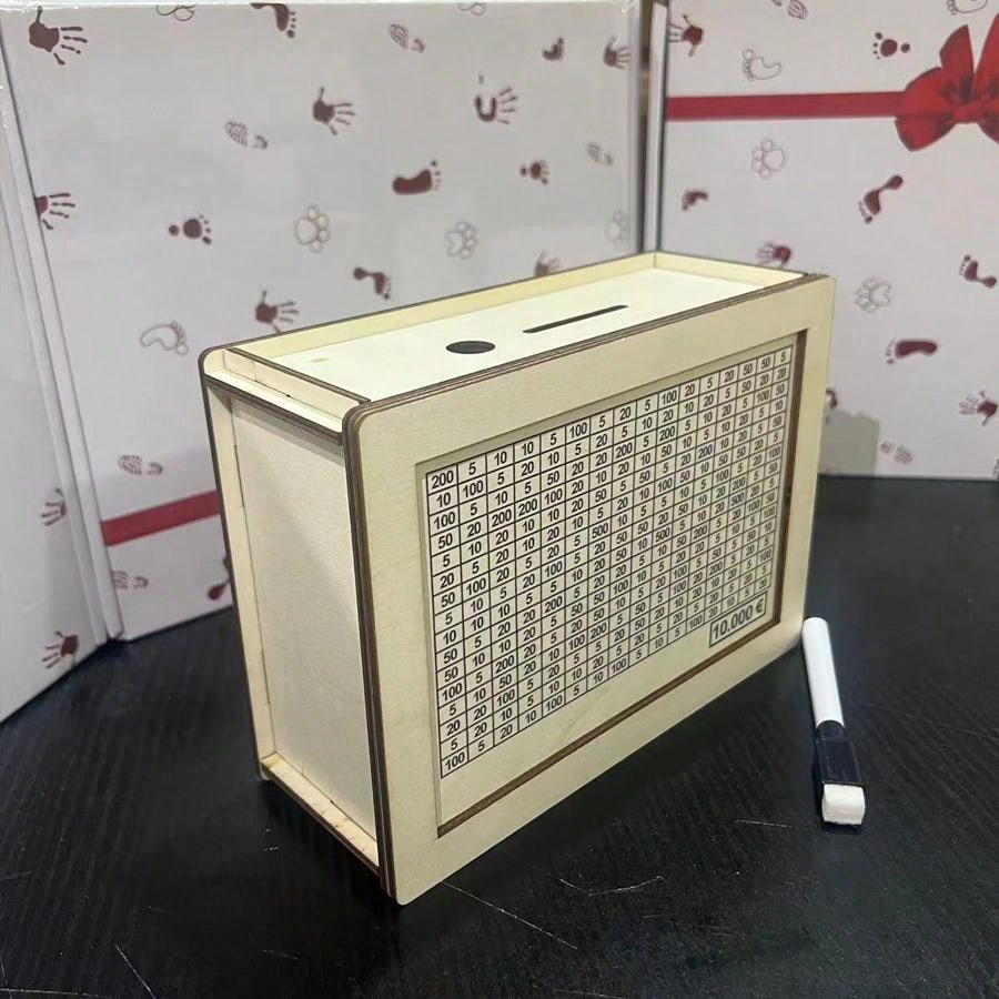 صندوق أموال خشبي أبيض يحتوي على عداد لمكتب المنزل لتوفير النقد