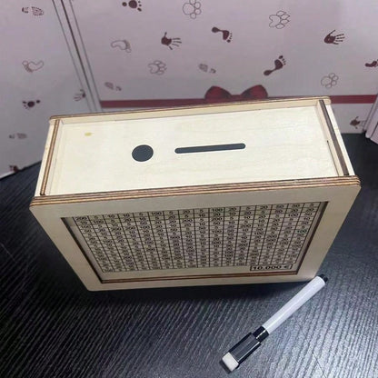 صندوق أموال خشبي أبيض يحتوي على عداد لمكتب المنزل لتوفير النقد