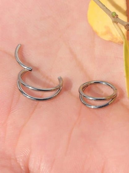 حلق أنف معدني مزدوج الخطوط من الفولاذ المقاوم للصدأ، حلق حفرة الأنف الوجه الشفة والأذن