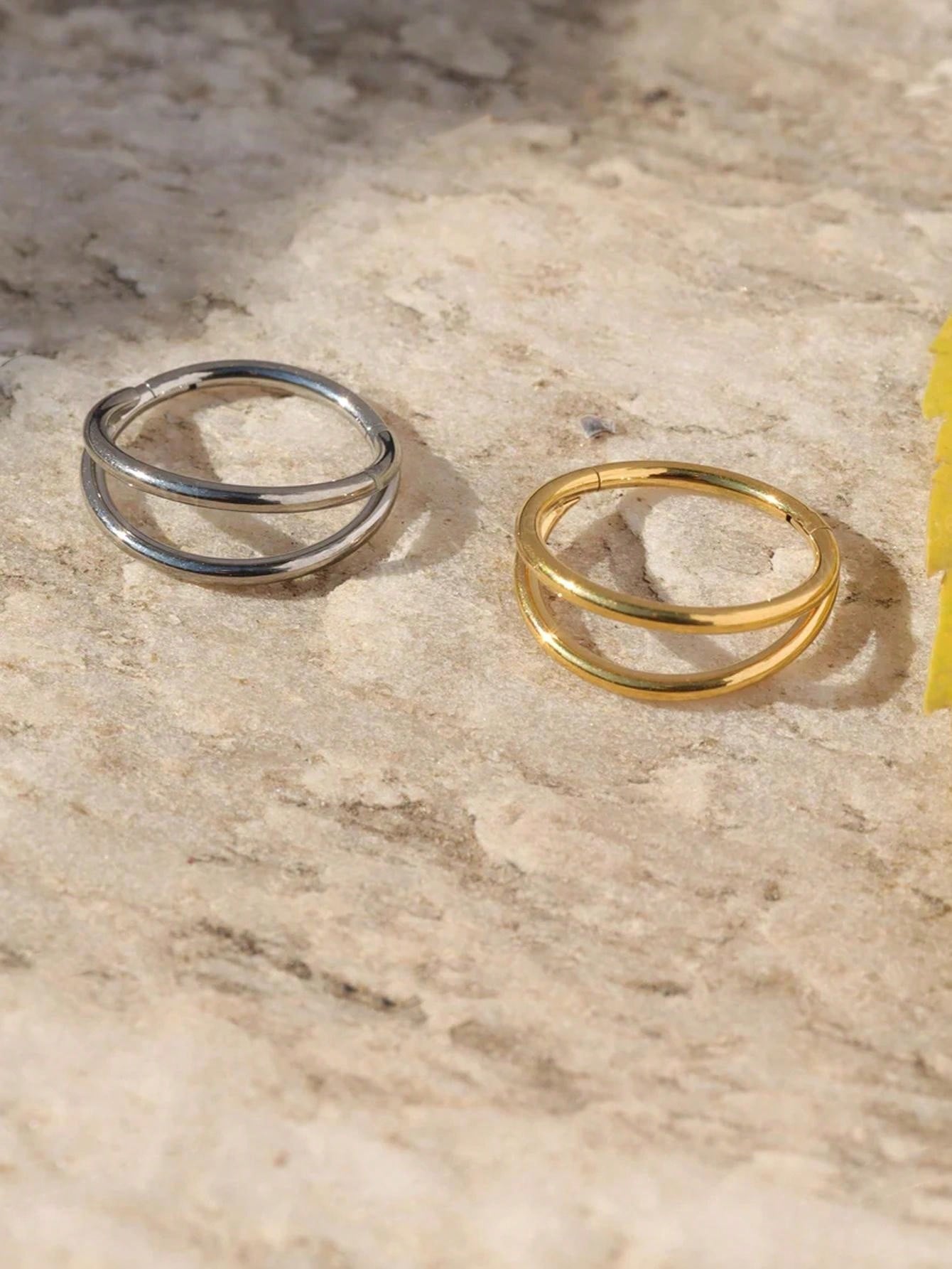 حلق أنف معدني مزدوج الخطوط من الفولاذ المقاوم للصدأ، حلق حفرة الأنف الوجه الشفة والأذن