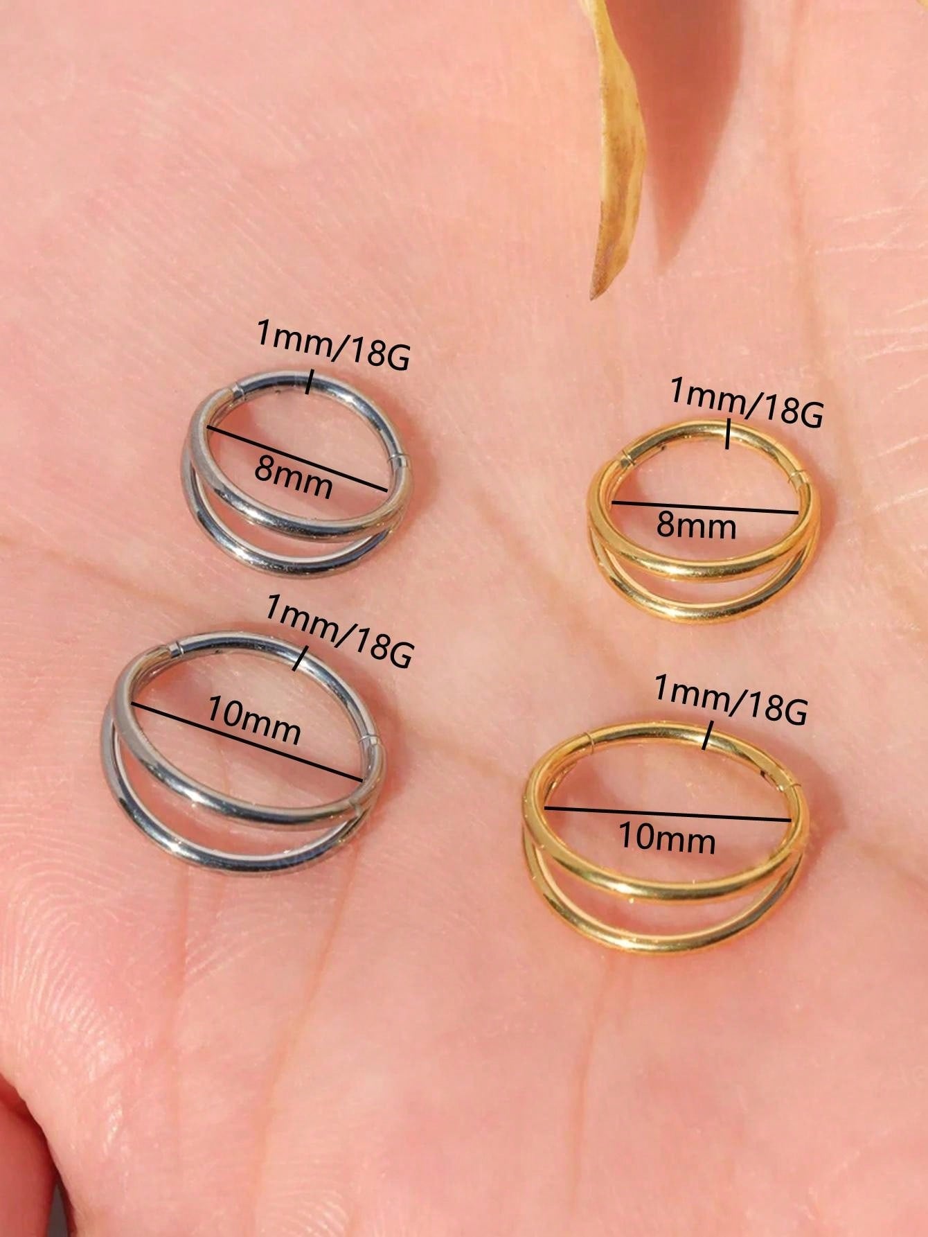 حلق أنف معدني مزدوج الخطوط من الفولاذ المقاوم للصدأ، حلق حفرة الأنف الوجه الشفة والأذن