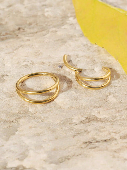 حلق أنف معدني مزدوج الخطوط من الفولاذ المقاوم للصدأ، حلق حفرة الأنف الوجه الشفة والأذن