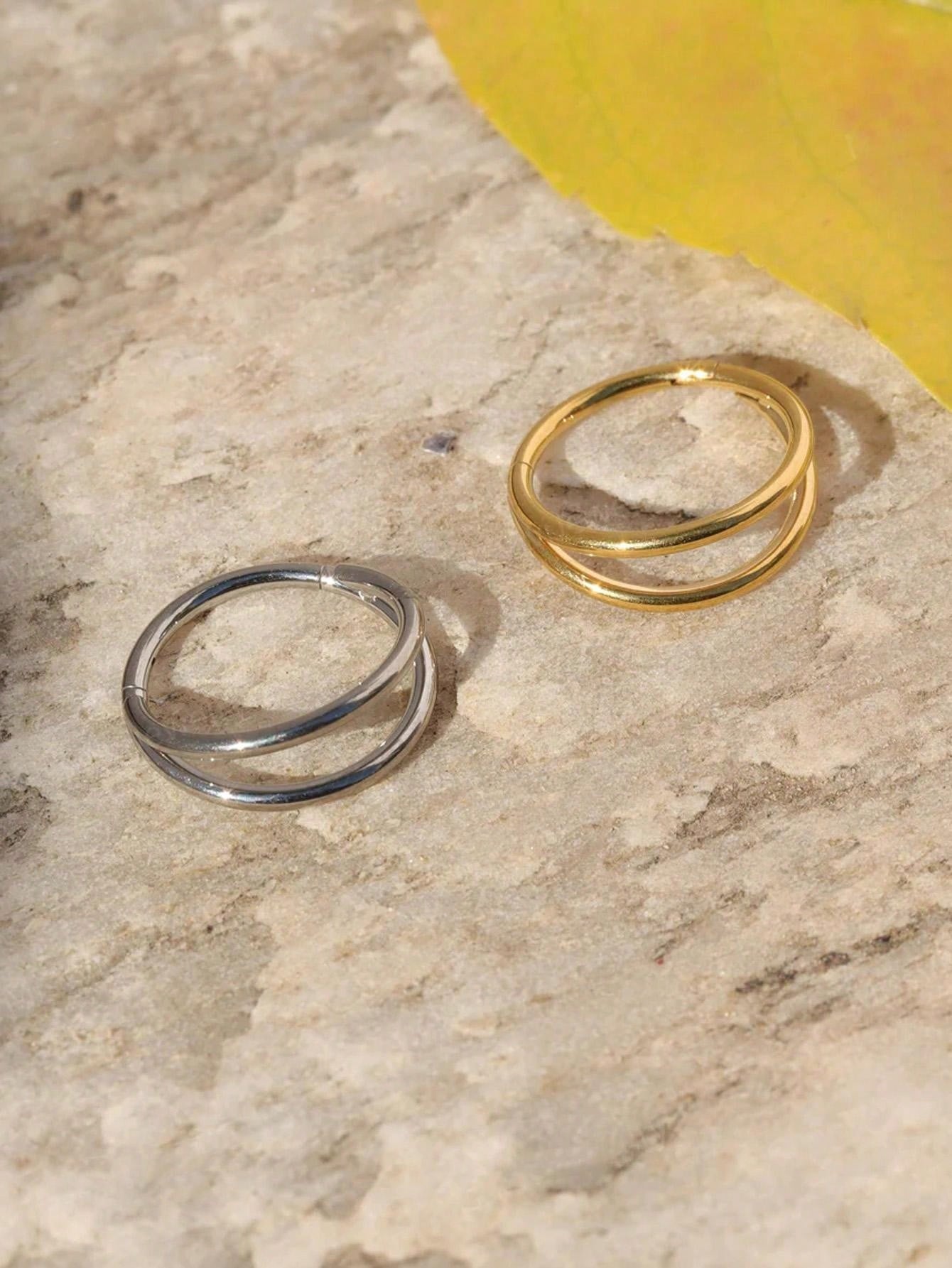 حلق أنف معدني مزدوج الخطوط من الفولاذ المقاوم للصدأ، حلق حفرة الأنف الوجه الشفة والأذن