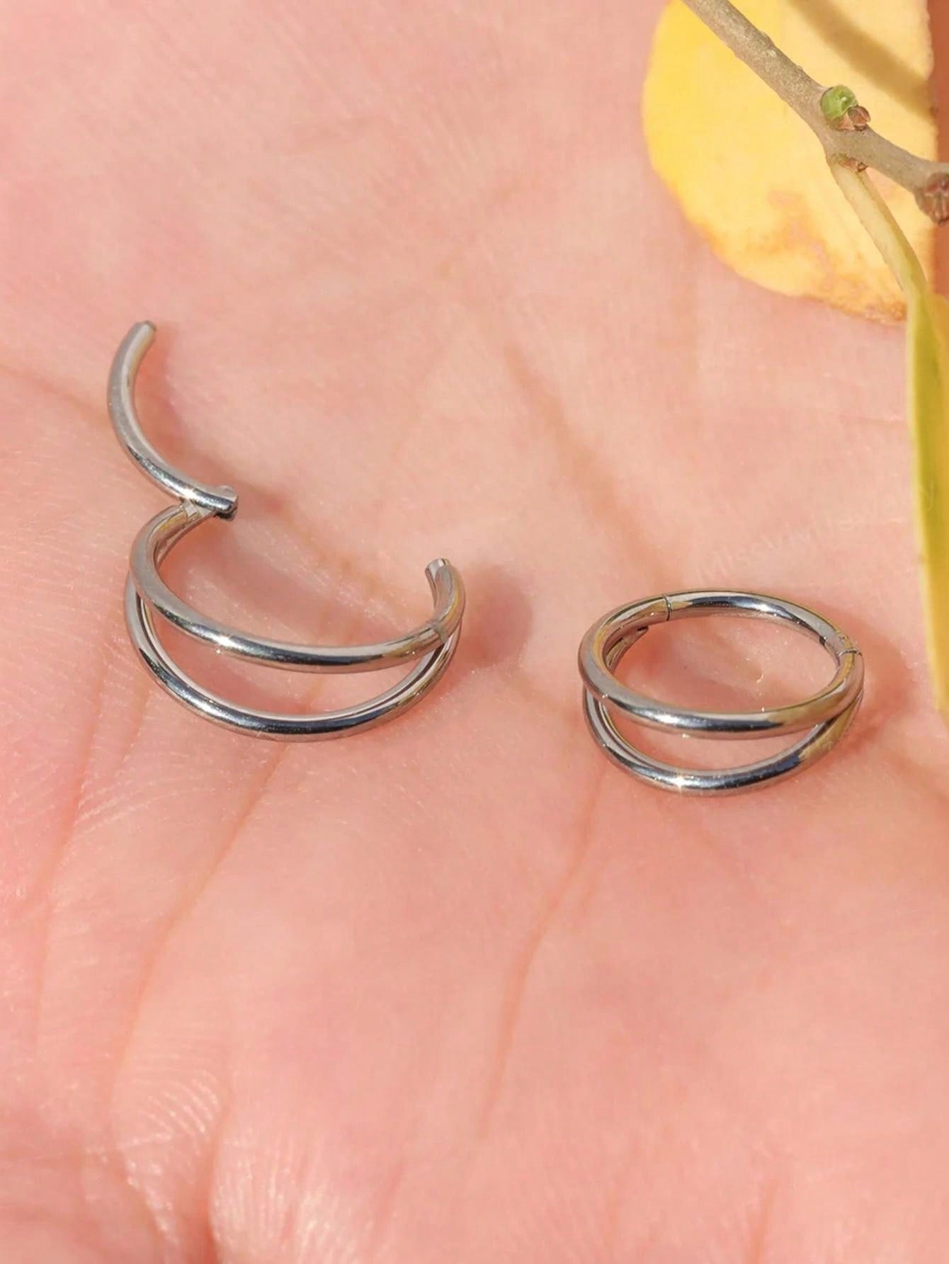 حلق أنف معدني مزدوج الخطوط من الفولاذ المقاوم للصدأ، حلق حفرة الأنف الوجه الشفة والأذن