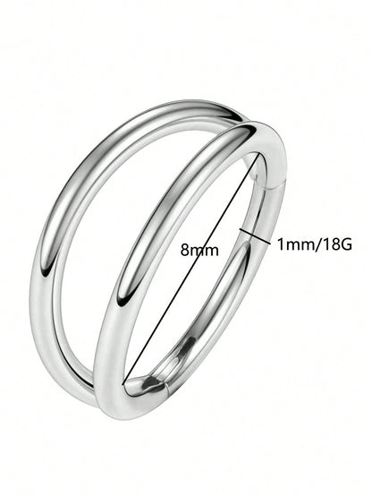 حلق أنف معدني مزدوج الخطوط من الفولاذ المقاوم للصدأ، حلق حفرة الأنف الوجه الشفة والأذن