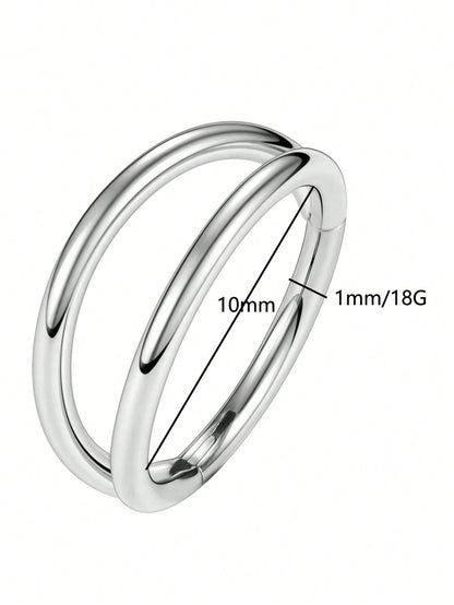 حلق أنف معدني مزدوج الخطوط من الفولاذ المقاوم للصدأ، حلق حفرة الأنف الوجه الشفة والأذن