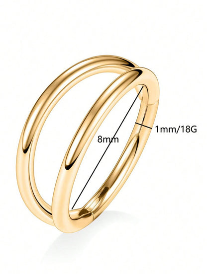 حلق أنف معدني مزدوج الخطوط من الفولاذ المقاوم للصدأ، حلق حفرة الأنف الوجه الشفة والأذن