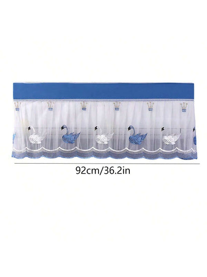 قطعة واحدة من غطاء غبار مكيف الهواء، غطاء أنيق مثبت على الحائط لغرفة النوم ومضاد للرياح ومضاد للنفخ المباشر مع نمط كرتوني وقماش دانتيل، غطاء مكيف عالمي