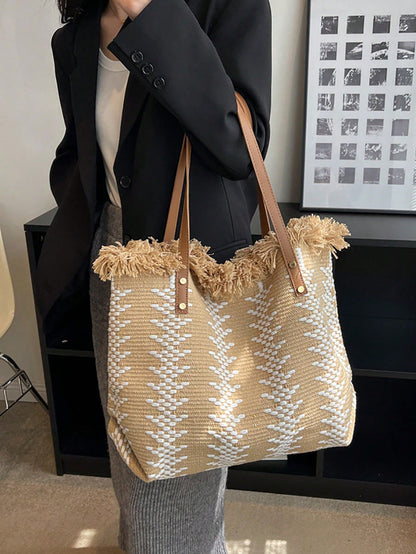 حقيبة قماش عصرية ذات سعة كبيرة مع طباعة حروف، تصميم بسيط للتنقل والتسوق وحقيبة الكتف والحمل