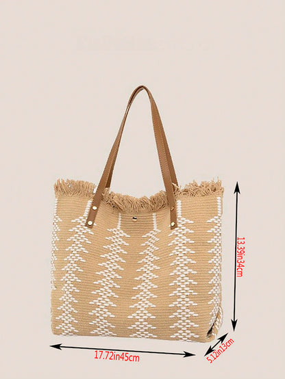 حقيبة قماش عصرية ذات سعة كبيرة مع طباعة حروف، تصميم بسيط للتنقل والتسوق وحقيبة الكتف والحمل