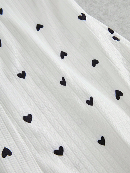 رومبر كامي أبيض مع طباعة قلب وتباين الدانتيل للنساء