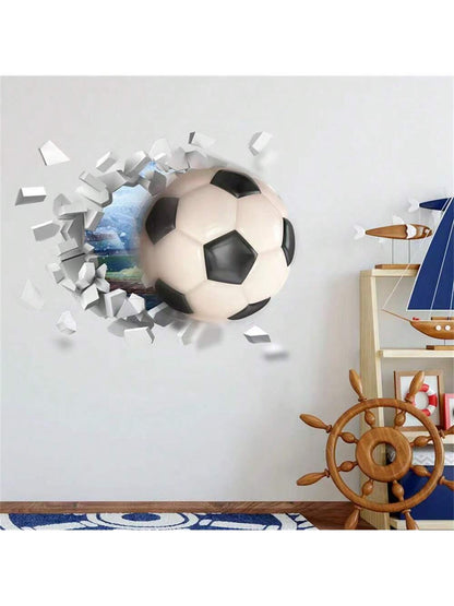ملصق حائط ثلاثي الأبعاد ستيريوسكوبي كرة قدم، راجبي، ملصقات ديكور الحائط للأطفال غرفة، حضانة، ديكور غرفة النوم، لاصق ذاتي
