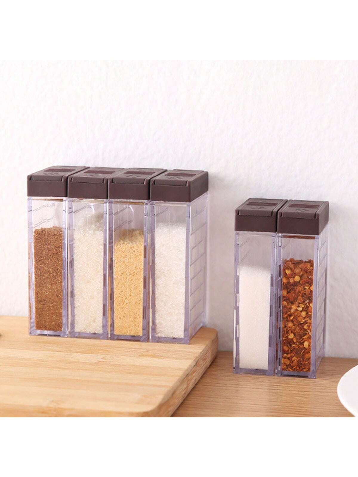 صندوق توابل مفتوح من جهتين مبتكر بقوالب مالحة وأطباق بهارات مجموعة ٦ قطع