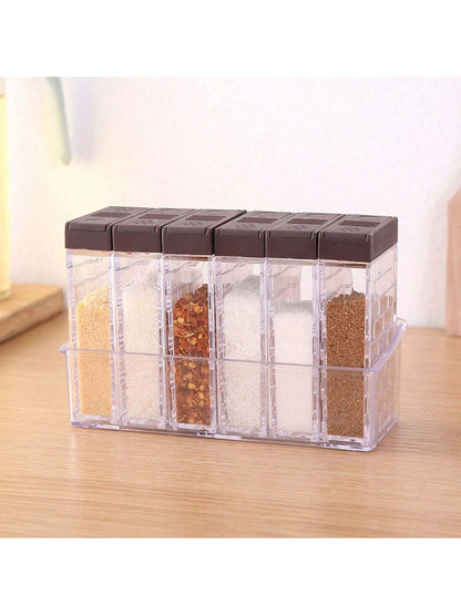 صندوق توابل مفتوح من جهتين مبتكر بقوالب مالحة وأطباق بهارات مجموعة ٦ قطع