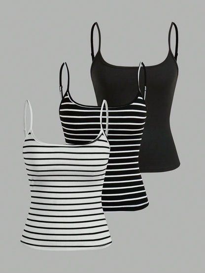 قطع حمالات غير رسمية مخططة باللونين الأسود والأبيض للنساء ،