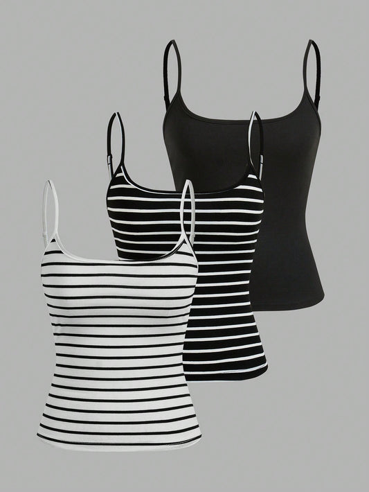 قطع حمالات غير رسمية مخططة باللونين الأسود والأبيض للنساء ،