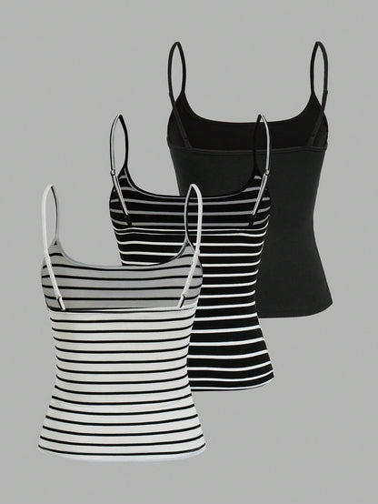 قطع حمالات غير رسمية مخططة باللونين الأسود والأبيض للنساء ،