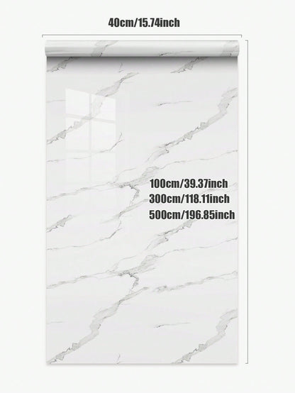 ملصق زيتي للمطبخ بنقشة رخامية بيضاء