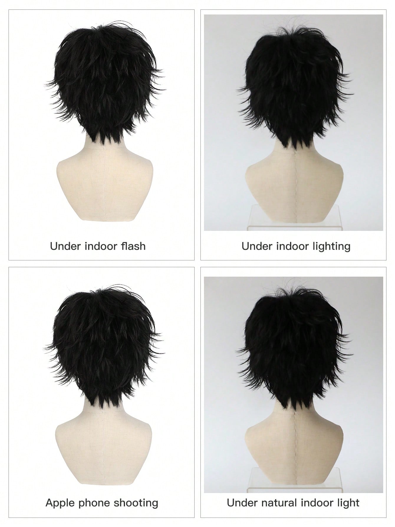 شعر مستعار اصطناعي متعدد الاستخدامات للتنكر بأشكال الأنمي، تصميم شعر أسود قصير بتجعيدات للأعلى، شعر مستعار كامل للتنكر في المهرجانات والأعياد والاحتفالات