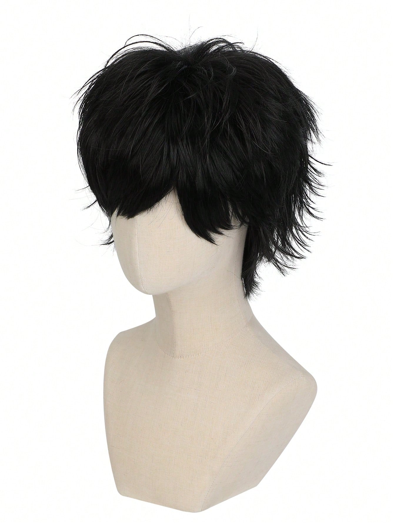 شعر مستعار اصطناعي متعدد الاستخدامات للتنكر بأشكال الأنمي، تصميم شعر أسود قصير بتجعيدات للأعلى، شعر مستعار كامل للتنكر في المهرجانات والأعياد والاحتفالات