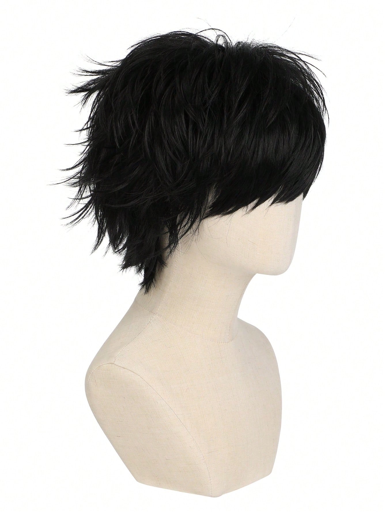 شعر مستعار اصطناعي متعدد الاستخدامات للتنكر بأشكال الأنمي، تصميم شعر أسود قصير بتجعيدات للأعلى، شعر مستعار كامل للتنكر في المهرجانات والأعياد والاحتفالات