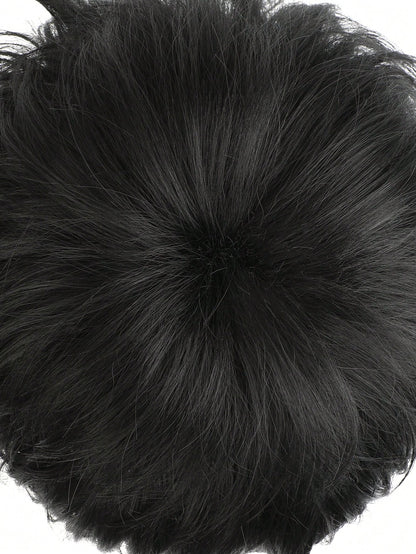 شعر مستعار اصطناعي متعدد الاستخدامات للتنكر بأشكال الأنمي، تصميم شعر أسود قصير بتجعيدات للأعلى، شعر مستعار كامل للتنكر في المهرجانات والأعياد والاحتفالات