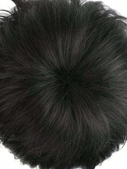 شعر مستعار اصطناعي متعدد الاستخدامات للتنكر بأشكال الأنمي، تصميم شعر أسود قصير بتجعيدات للأعلى، شعر مستعار كامل للتنكر في المهرجانات والأعياد والاحتفالات