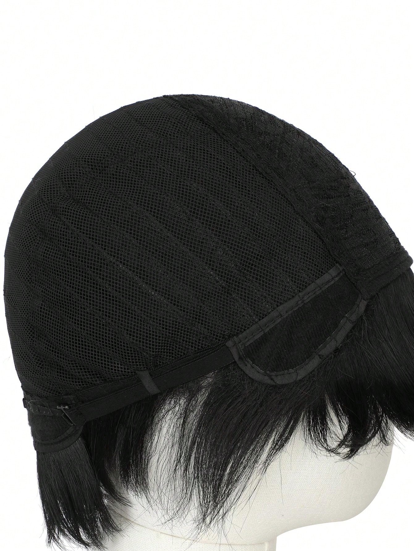 شعر مستعار اصطناعي متعدد الاستخدامات للتنكر بأشكال الأنمي، تصميم شعر أسود قصير بتجعيدات للأعلى، شعر مستعار كامل للتنكر في المهرجانات والأعياد والاحتفالات