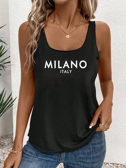 ملابس علوية قطني كاجوال للنساء بطبعة حرف ميلانو، مناسب للصيف