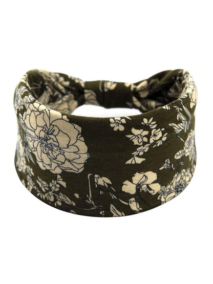 شريط رأس طويل بوهو عريض مع عقدة عصري وطبعة زهور ، استحواذ شديد التمدد للرأس من النسيج يناسب المرأة في الرياضة واليوغا والجري