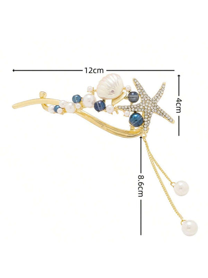 مشبك شعر نسائي بشكل النجمة و المحارة و اللؤلؤ متعدد الألوان وأنيق مع أسلوب العطلة اللطيف، مناسب للارتداء اليومي والعطلات