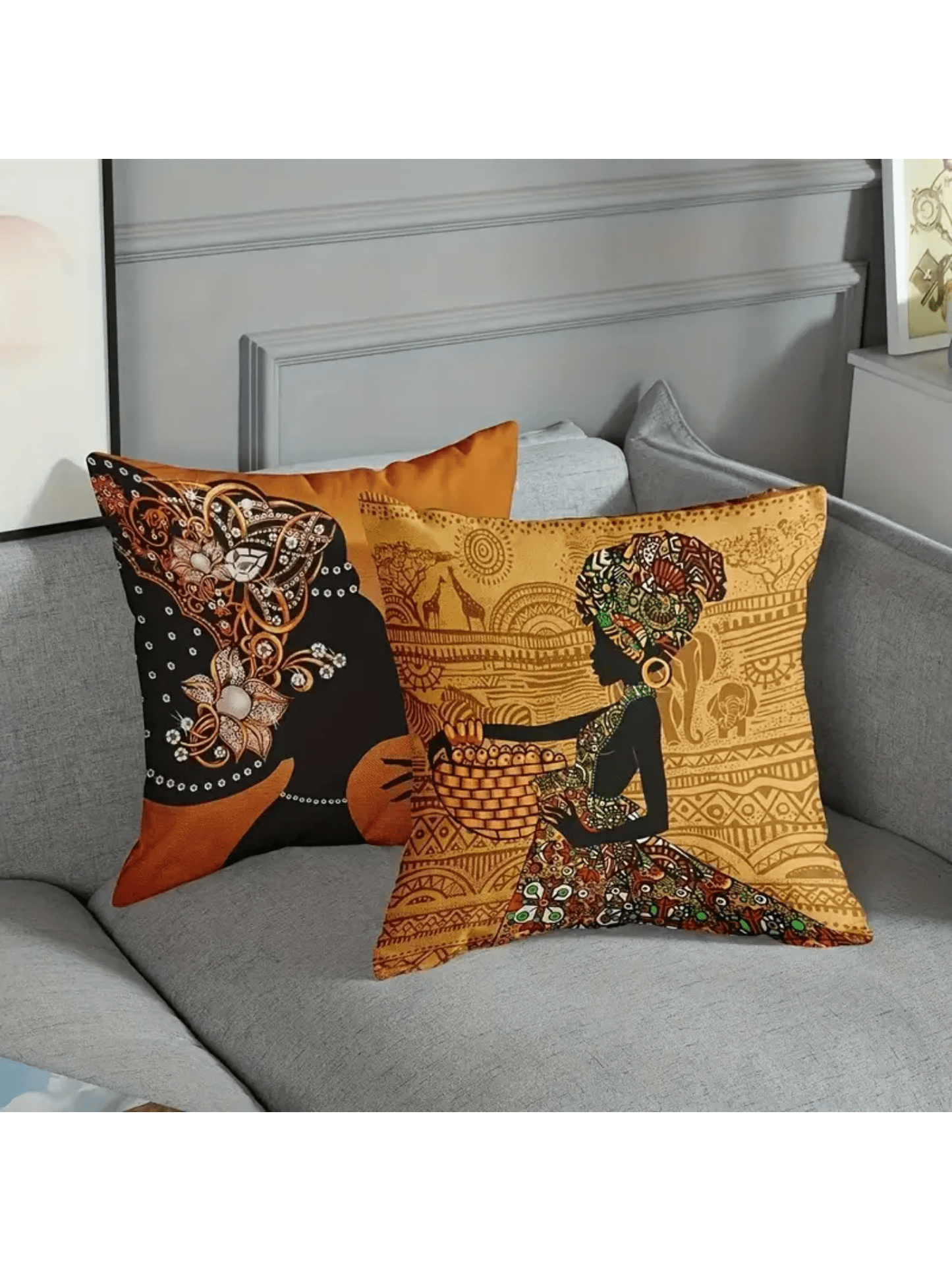 غطاء وسادة زينة نسائيات أفريقي 4 قطع لمنطقة الجلوس و الأريكة ، غطاء وسادة من الكتان (لا يشمل النواة)