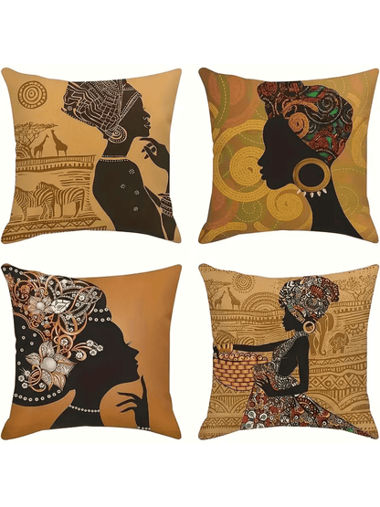 غطاء وسادة زينة نسائيات أفريقي 4 قطع لمنطقة الجلوس و الأريكة ، غطاء وسادة من الكتان (لا يشمل النواة)