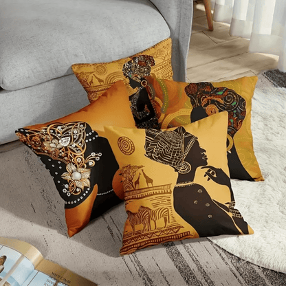 غطاء وسادة زينة نسائيات أفريقي 4 قطع لمنطقة الجلوس و الأريكة ، غطاء وسادة من الكتان (لا يشمل النواة)