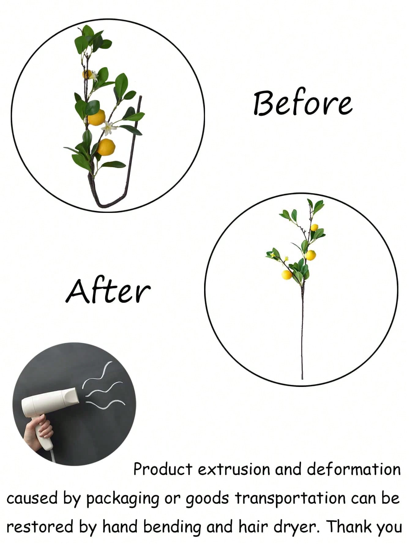 فرع شجرة ليمون اصطناعي وهمي مع أوراق خضراء وليمون على أغصان طويلة مناسبة للمزارع والفازات وطاولات الطعام للديكور المنزلي