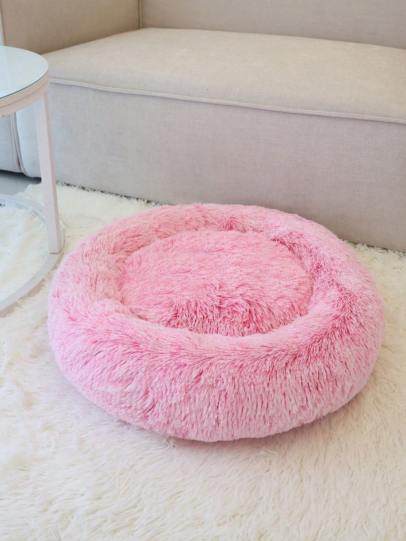 سرير حيوان أليف دائري بفرو صلب متوفر بلون واحد، غير قابل للإزالة، ناعم ومريح، يمكن غسله في الغسالة، مناسب للاستخدام اليومي والسفر مع القطط والكلاب، مثالي للحيوانات الأليفة صغيرة ومتوسطة الحجم