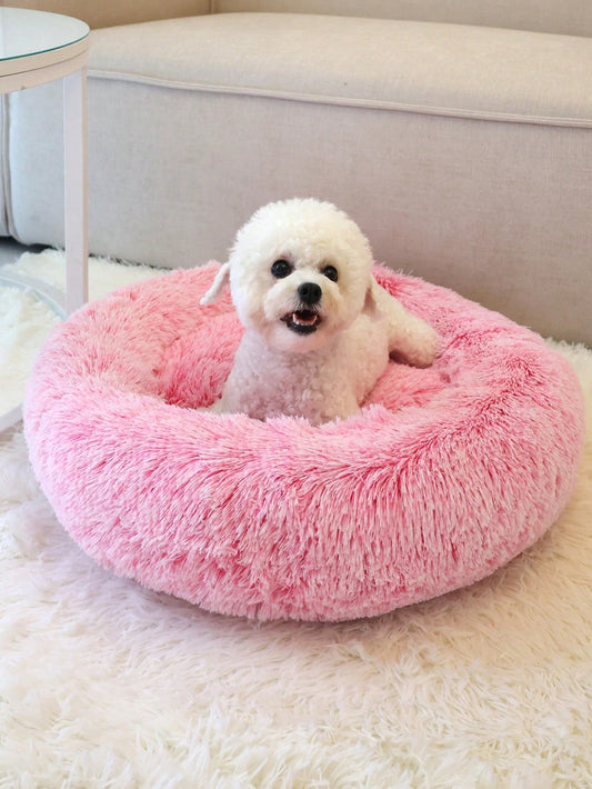 سرير حيوان أليف دائري بفرو صلب متوفر بلون واحد، غير قابل للإزالة، ناعم ومريح، يمكن غسله في الغسالة، مناسب للاستخدام اليومي والسفر مع القطط والكلاب، مثالي للحيوانات الأليفة صغيرة ومتوسطة الحجم